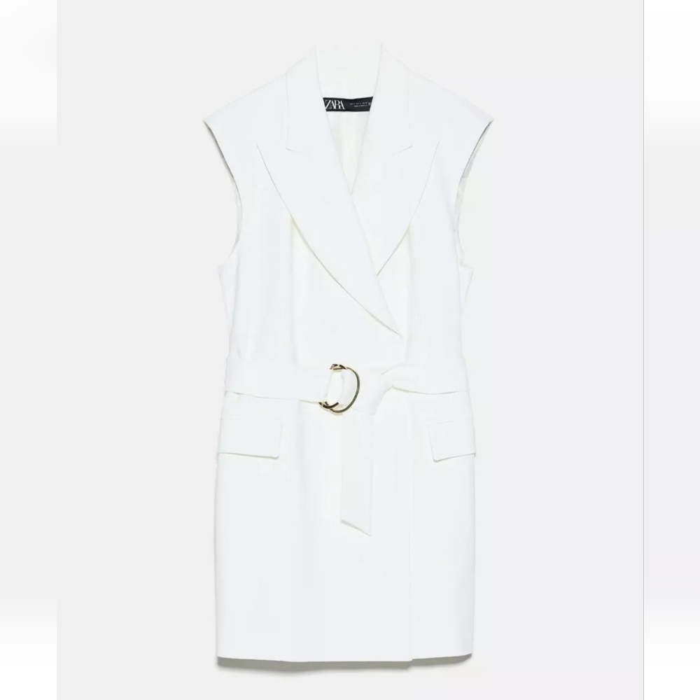 ZARA Long V-neck white vest dress with belt size L - Picture 14 of 14